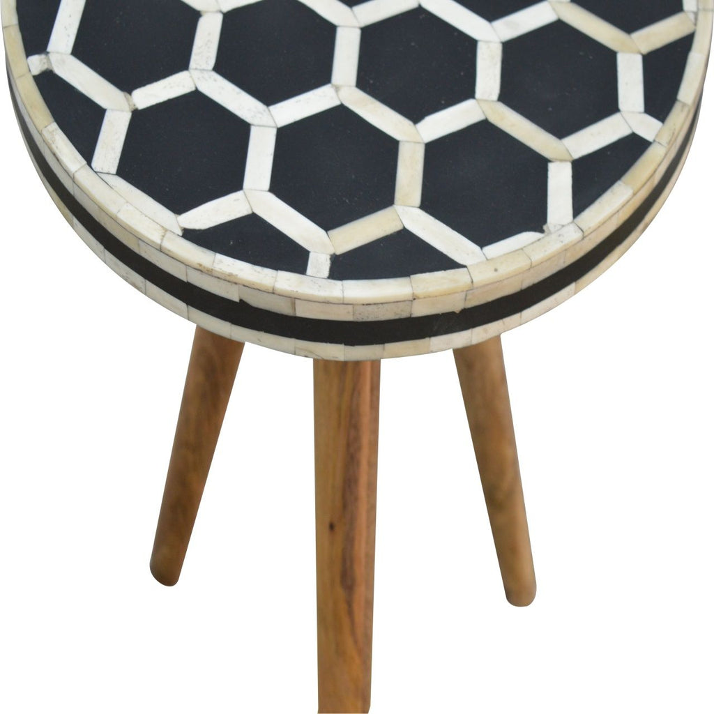 Inlay Bone Tripod Stool - Beige / White