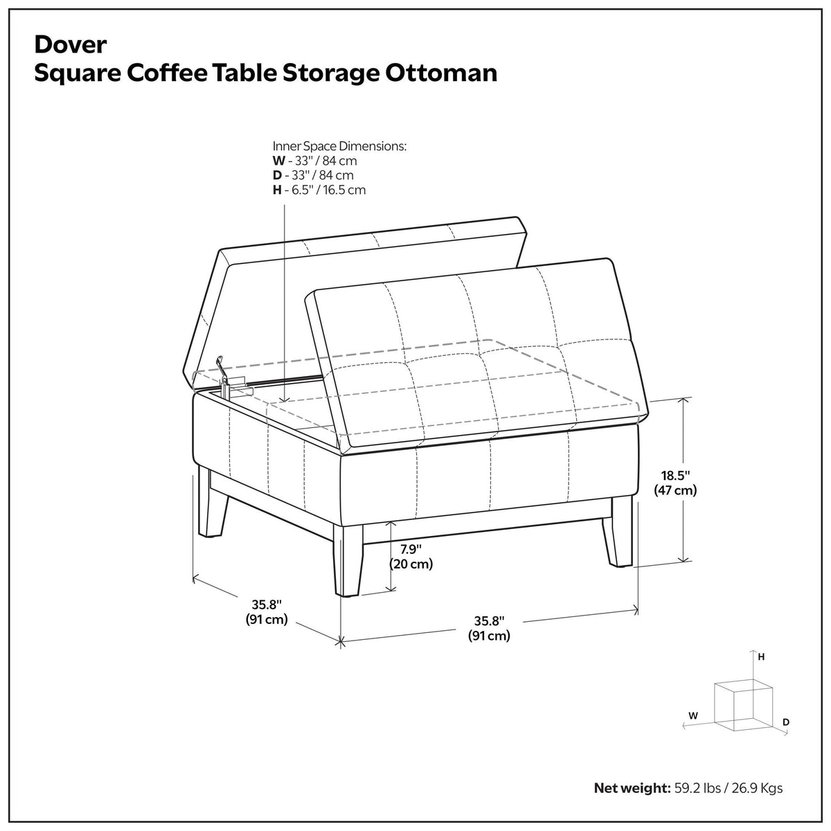 Dover - Multifunctional Lift Top Coffee Table Storage Ottoman