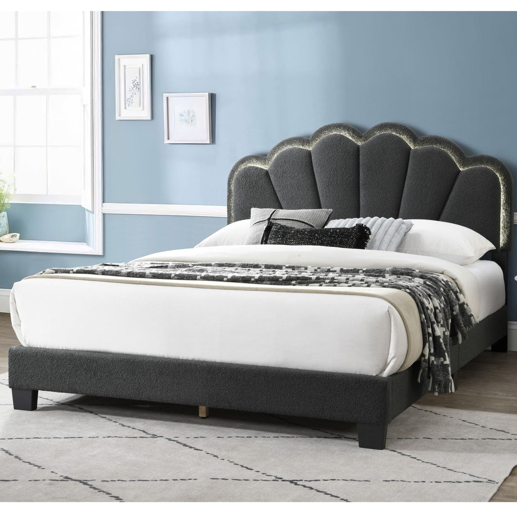 Bed With Floral Design Headboard And Built In LED Lighting