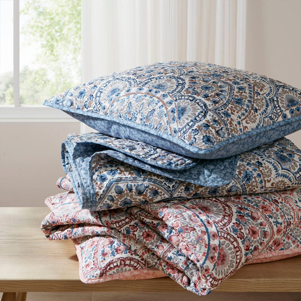 Valerie - Full/Queen Boho Floral Reversible Quilt - Blue