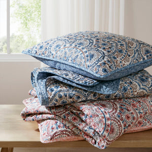 Valerie - King Boho Floral Reversible Quilt - Pink
