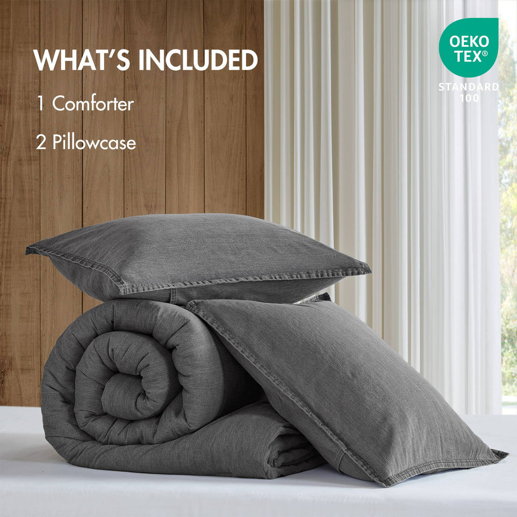 Mckenzie - 2 Piece Twin/Twin Long Twill Washed Comforter Set - Gray
