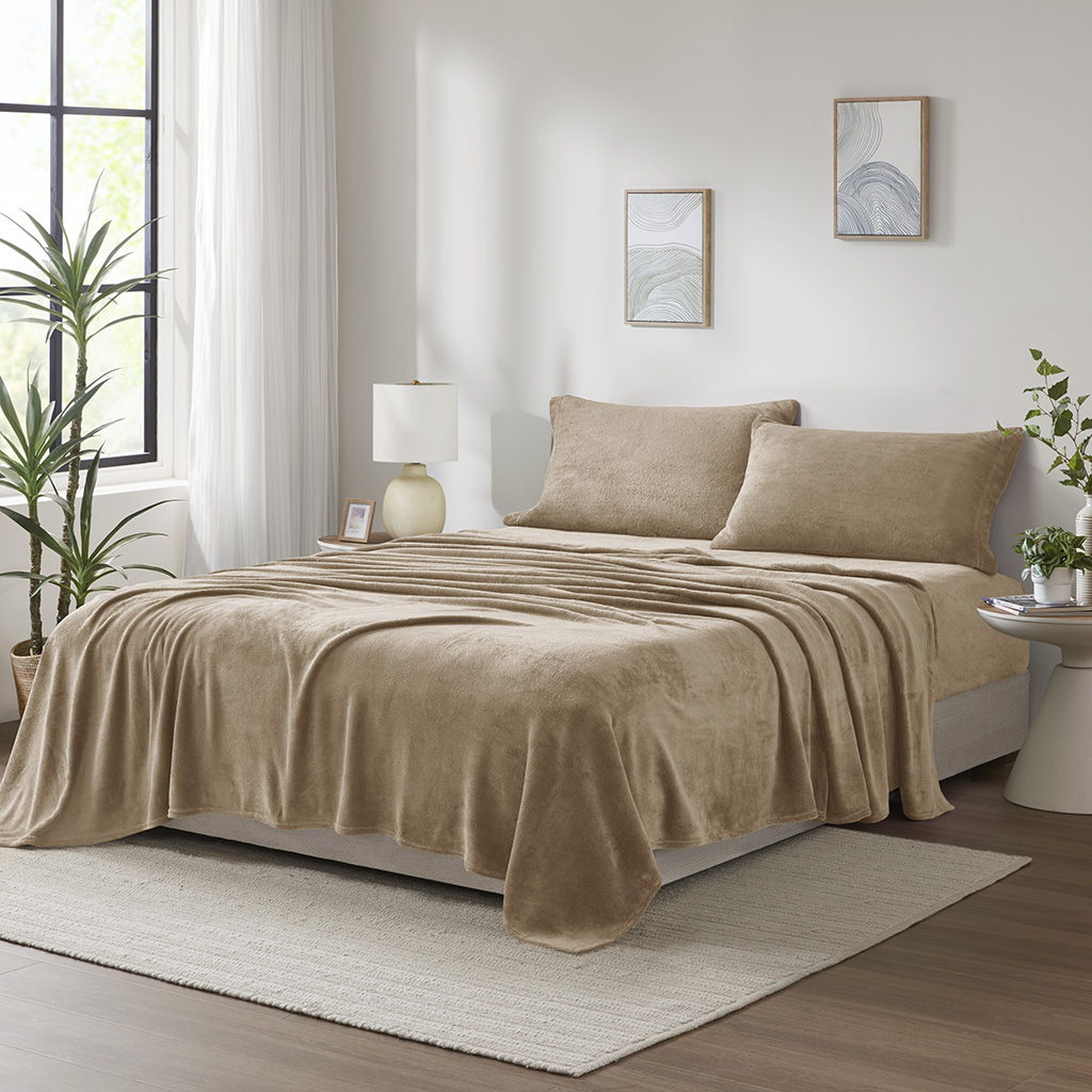 Soloft Plush - 4 Piece Full Micro Plush Sheet Set - Taupe