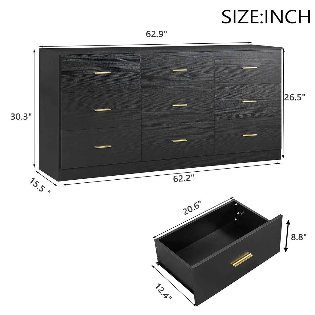 9 Drawer Dresser, Ample Storage For Bedroom