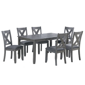 7 Piece Dining Room Furniture, Table And 6 Chairs Set - Gray