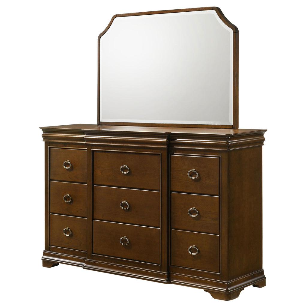 Leonide - 9 Drawer Dresser With Mirror - Cherry