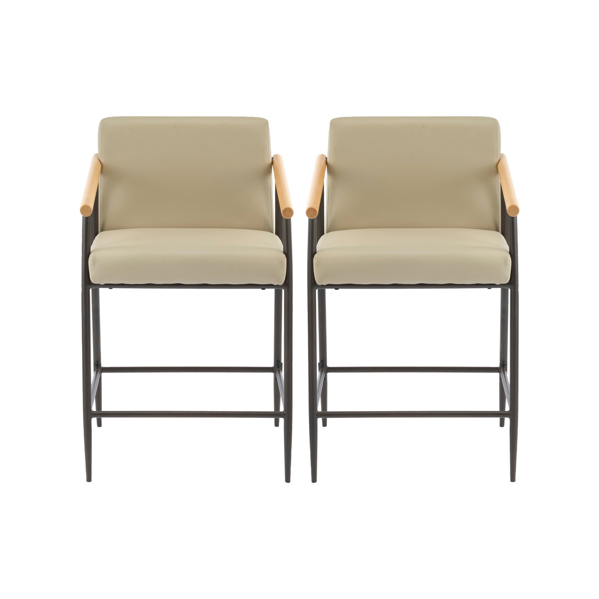 Mid Century Modern Counter Stool Set With Espresso Metal Frame - Khaki