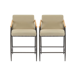 Counter Stool Set With Espresso Metal Frame - Khaki