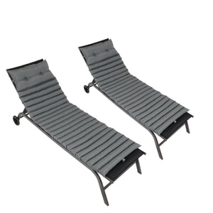 2 Piece Outdoor Chaise Lounge Chair Cushion Set, Polyester Replacement Seat Pads - Gray