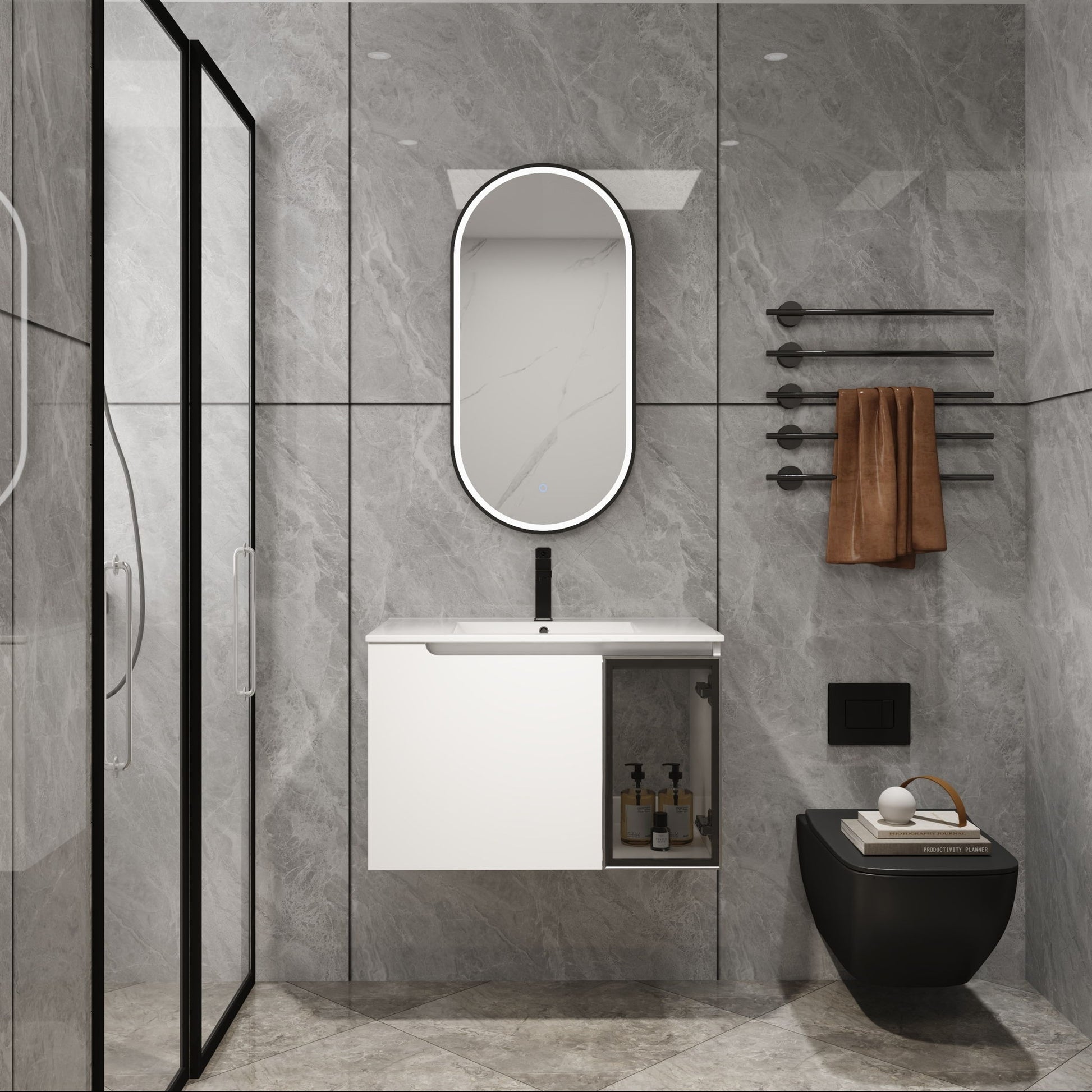 Wall Mounted Bathroom Vanity With Sink, 2 Soft Close Doors, Cabinet & Half Door
