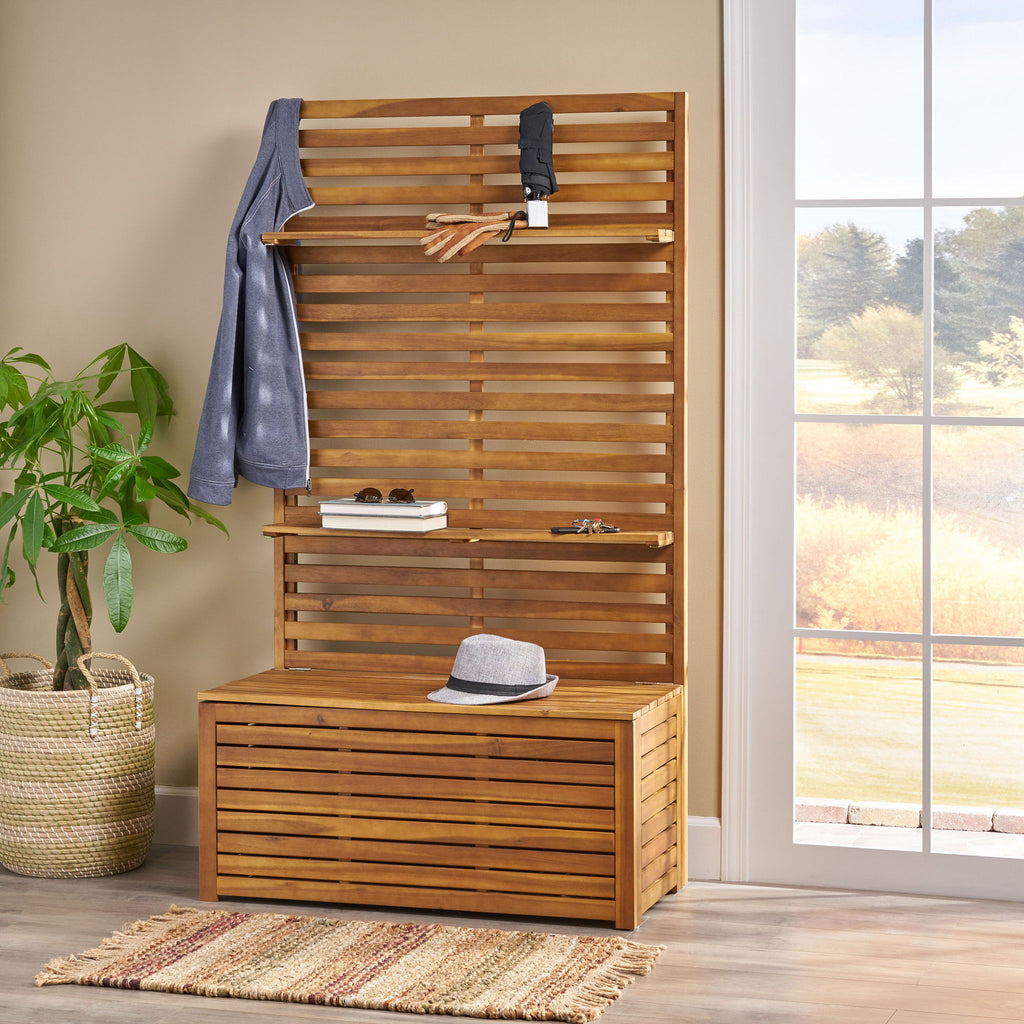 Storage Bench With Rack - Teak