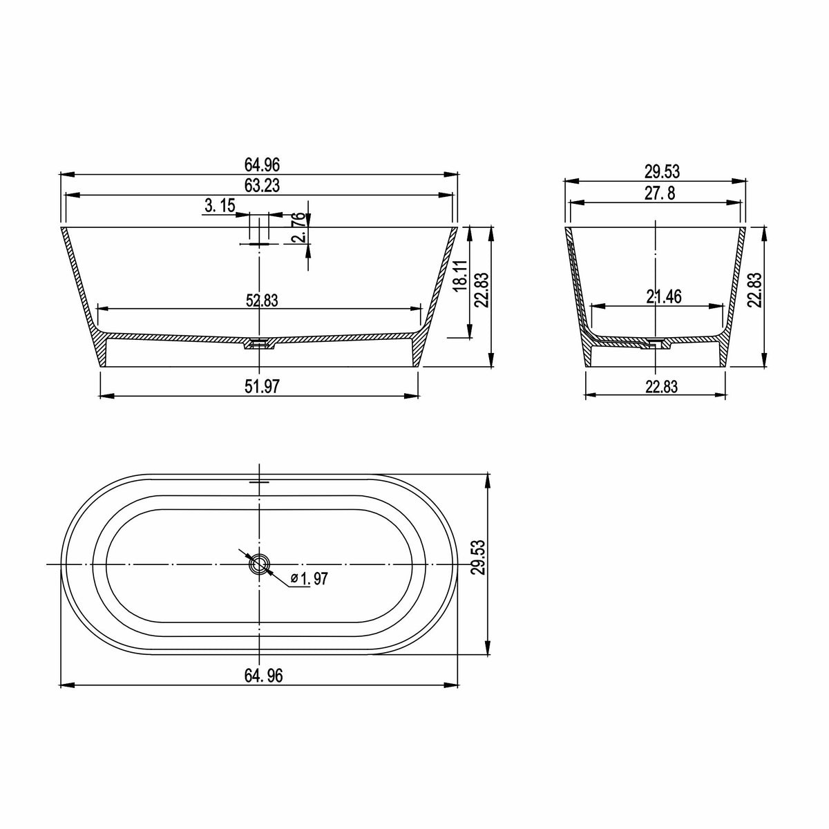 Solid Surface Freestanding Soaking Bathtub & Ergonomic Design