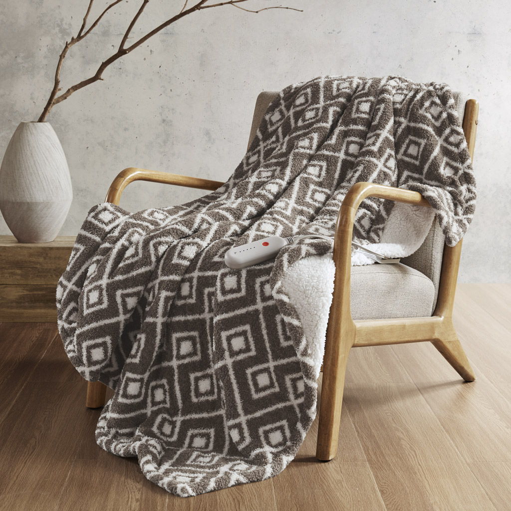 Amira - Dream Soft Heated Throw - Brown Geo