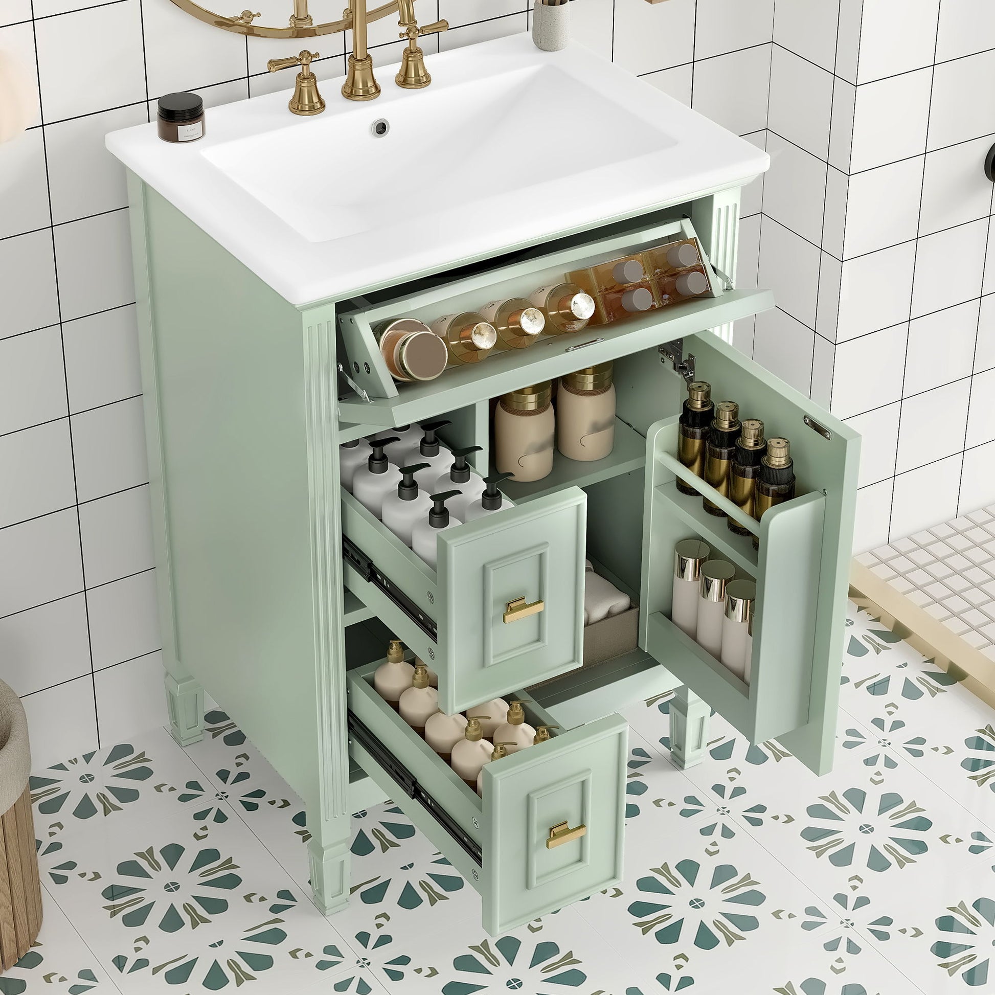 Modern Bathroom Vanity With Sink, Flip Drawer, 2 Drawers, Adjustable Shelf