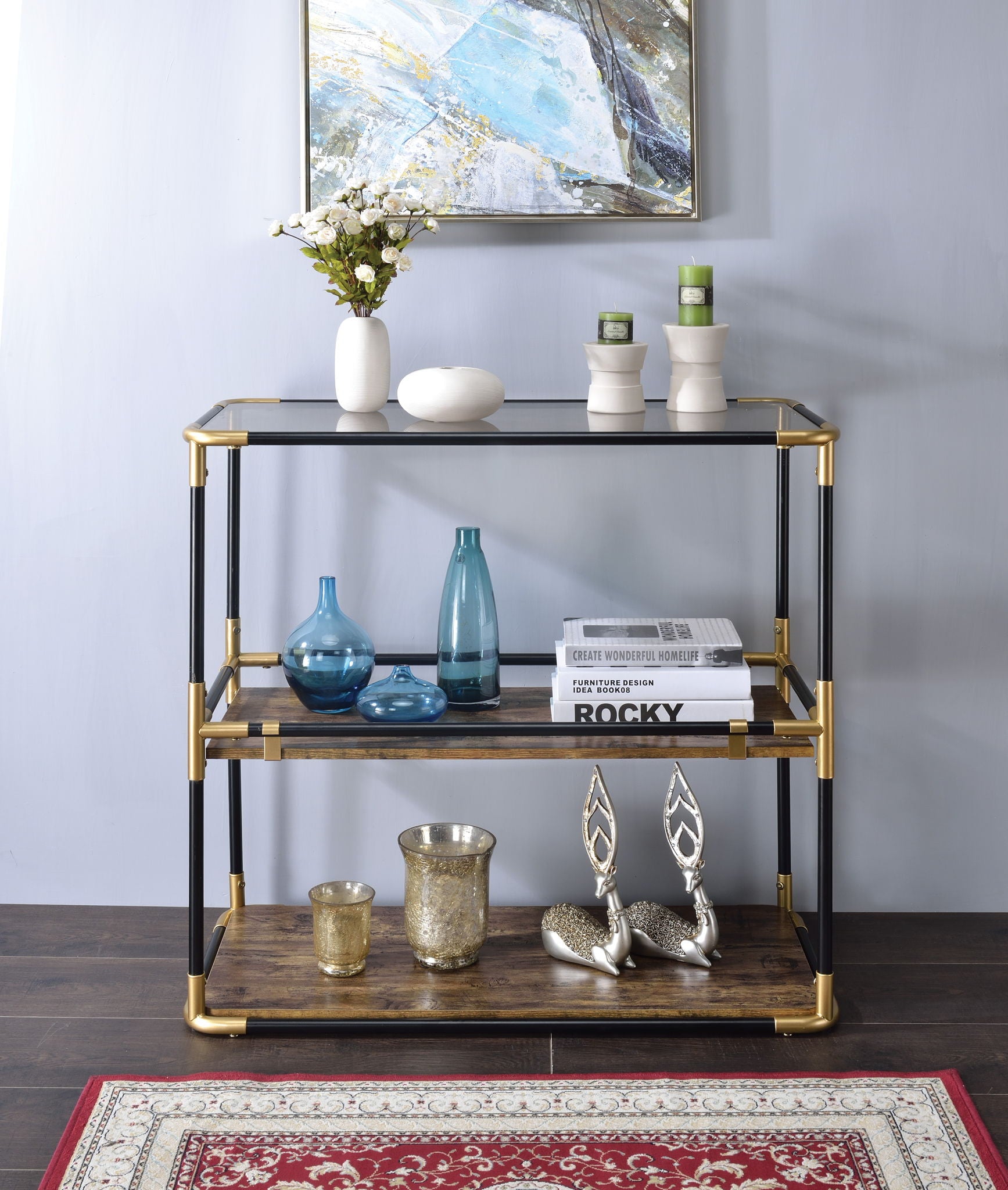 Heleris - Console Table - Smoky / Black / Gold