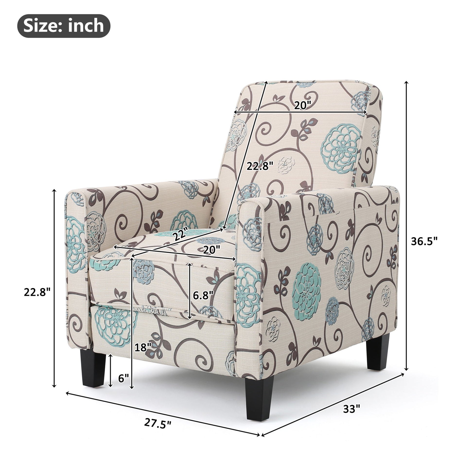 Push Back Upholstered Recliner Armchair