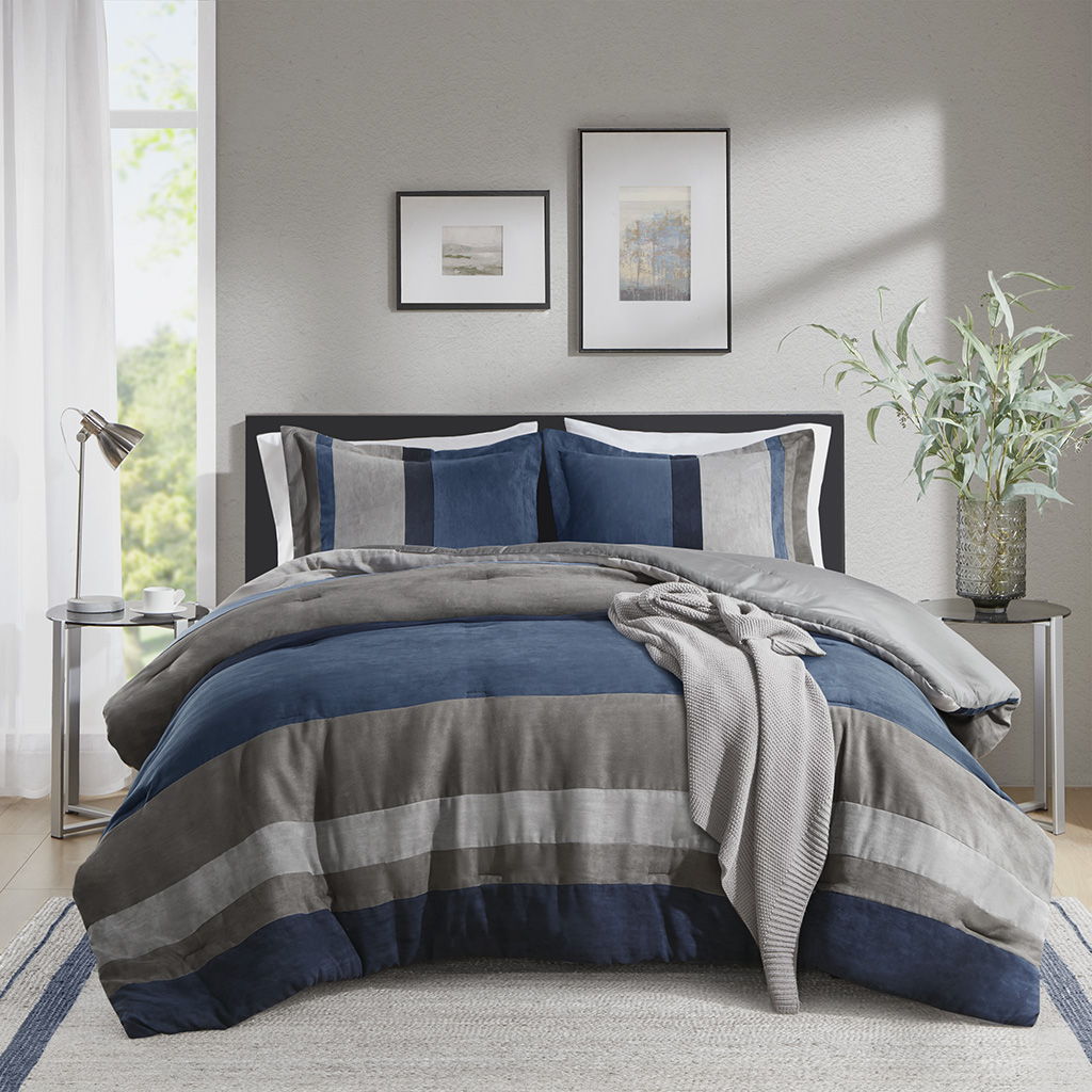 Boulder Stripe - Twin/Twin Long Pieced Comforter Set - Blue