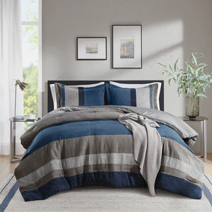 Boulder Stripe - King/California King Pieced Comforter Set - Blue