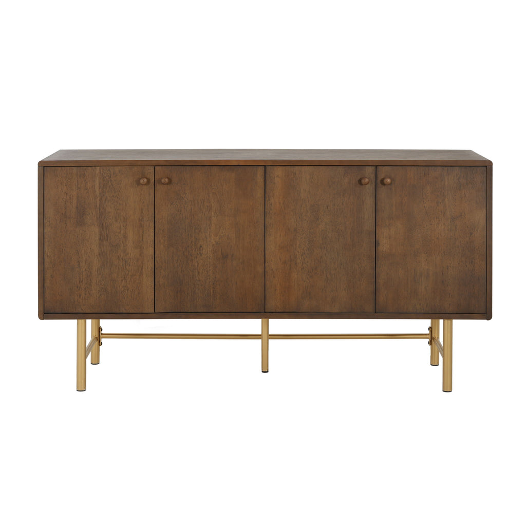 Modern Scandinavian 4 Door Sideboard, Storage Cabinet With Adjustable Shelves - Gold / Walnut