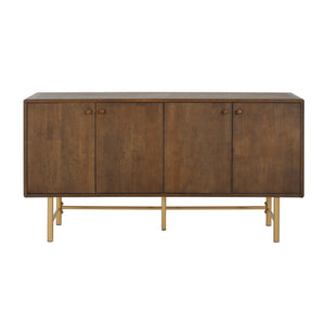 Modern Scandinavian 4 Door Sideboard, Storage Cabinet With Adjustable Shelves - Gold / Walnut