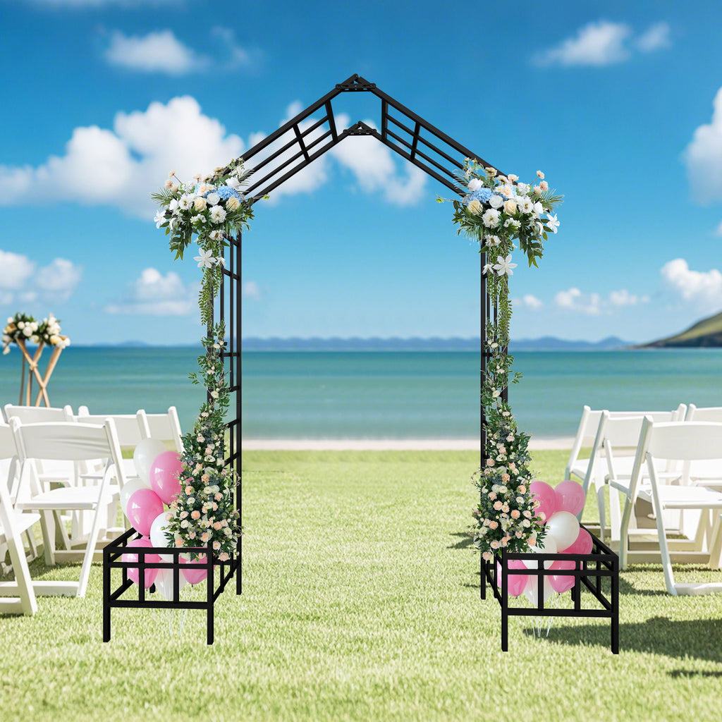 Garden Arch With Adjustable & Climbing Plants Support - Black