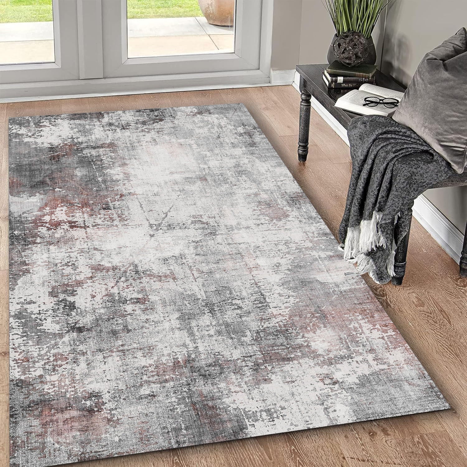 Toucan - 5' X 7' Washable Non - Slip Area Rug - Ivory / Dark Gray