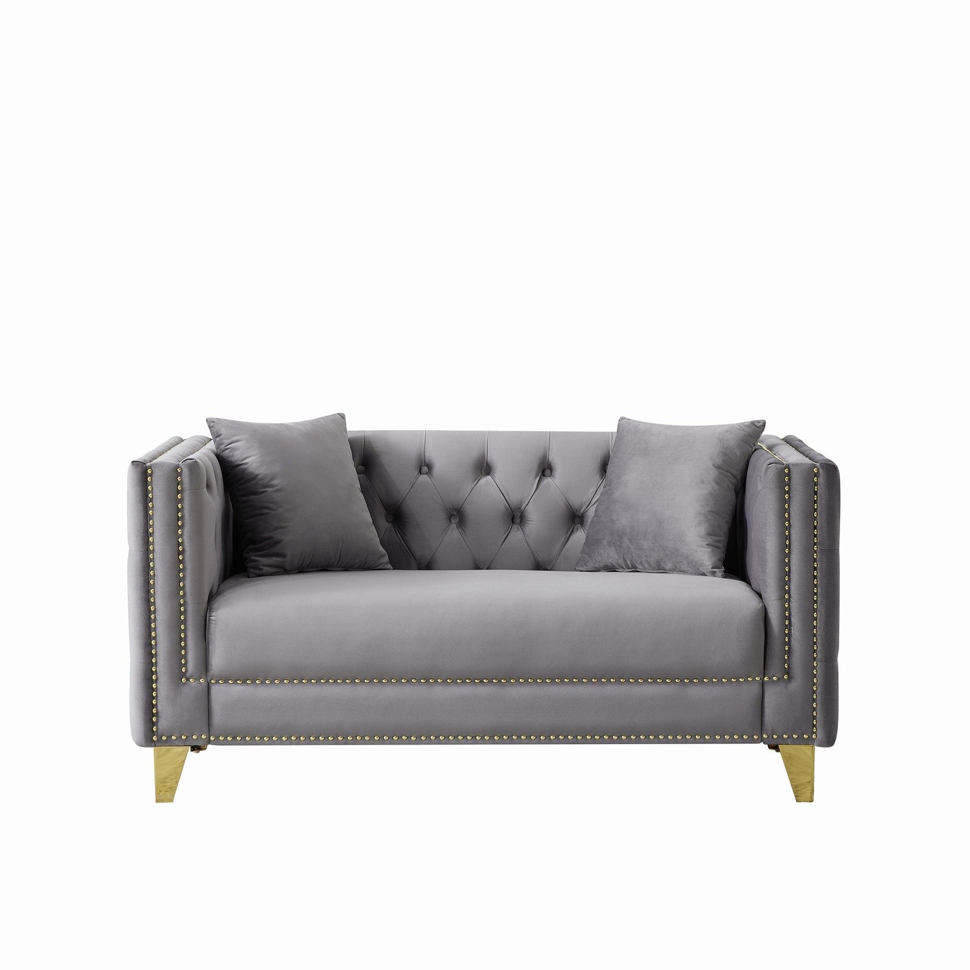 2 Seater Deep Seat Sofa With Button Nailhead, Square Arm