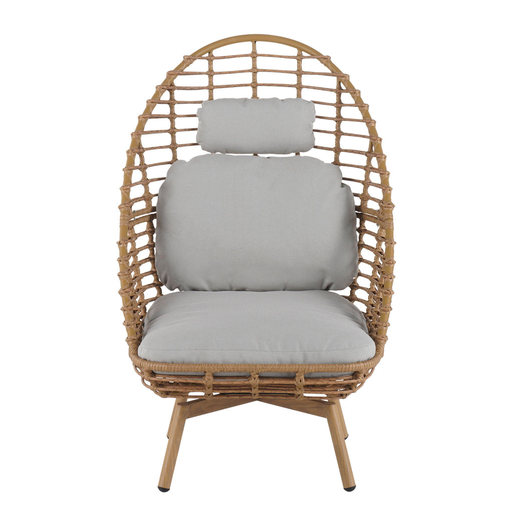 Ellis - Outdoor Wicker High Back Lounge Chair, Teak Finished Leg - Light Brown / Beige