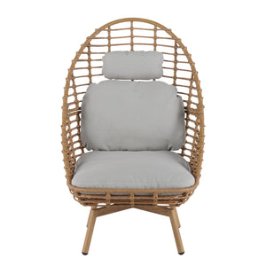 Ellis - Outdoor Wicker High Back Lounge Chair, Teak Finished Leg - Light Brown / Beige