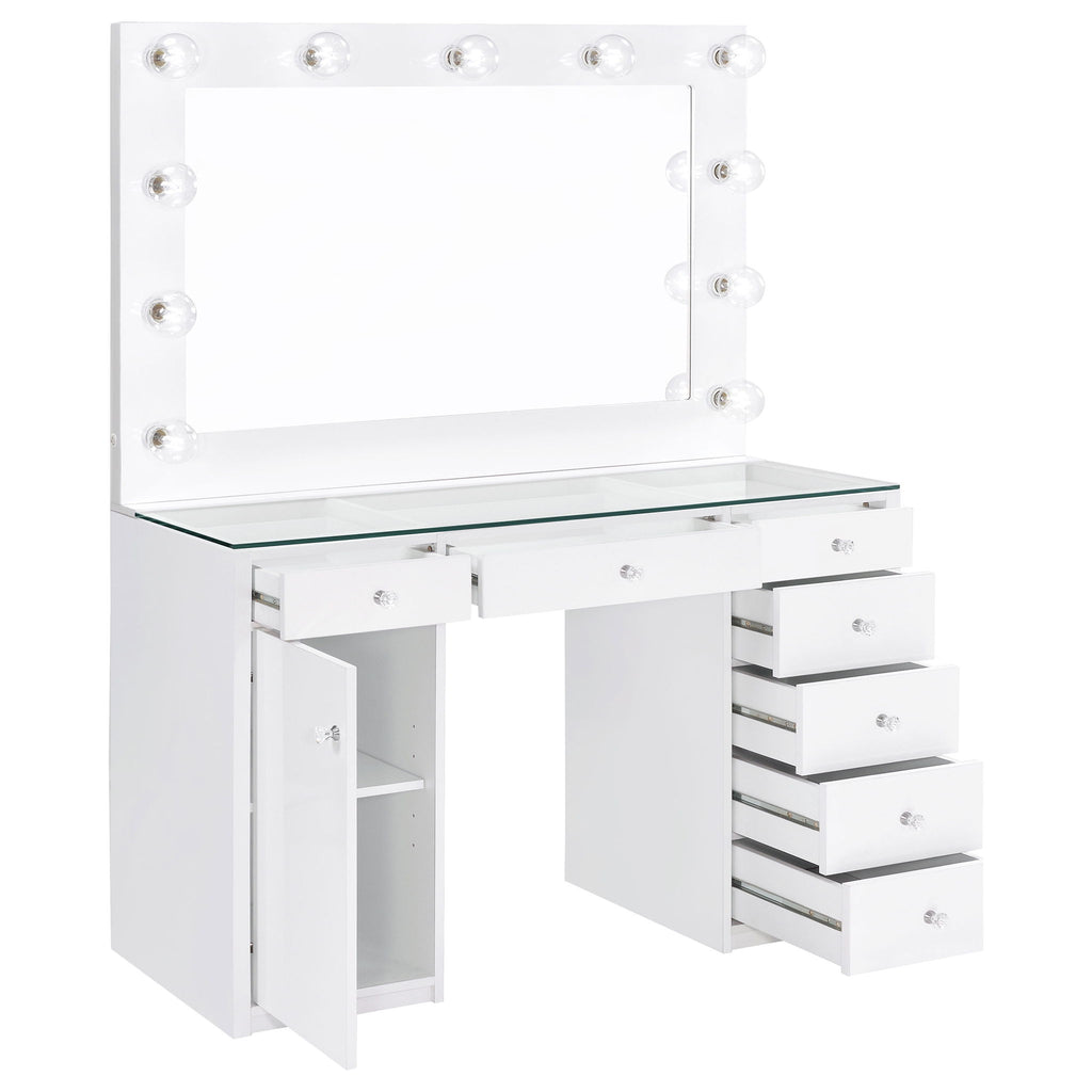 Fern - 7 Drawer Vanity Set With Mirror And Globe Lights