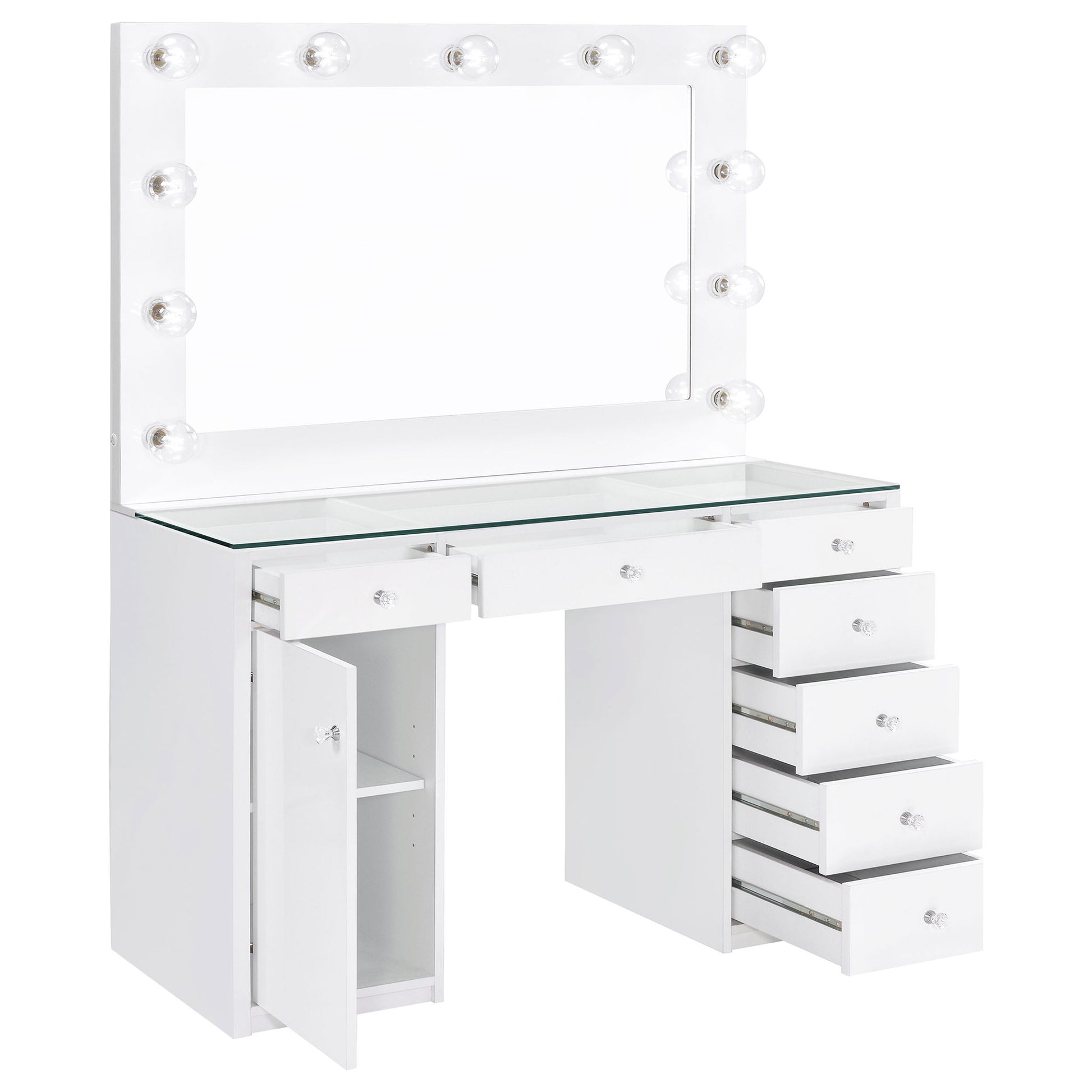 Fern - 7 Drawer Vanity Set With Mirror And Globe Lights
