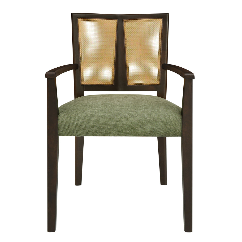 Mid Century Modern Arm Dining Chair Set With Rattan Backrest