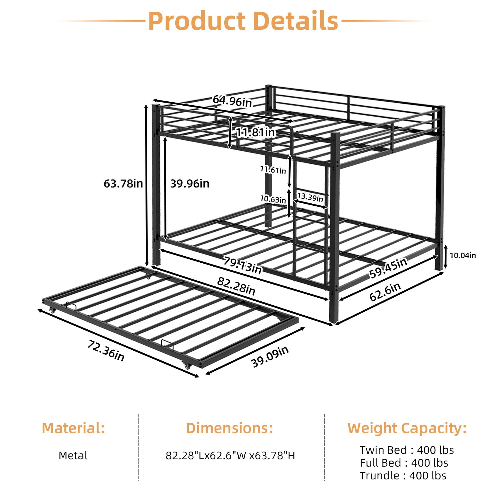 Bunk Bed For Kids, Convertible Frame With Ladders & Guardrail
