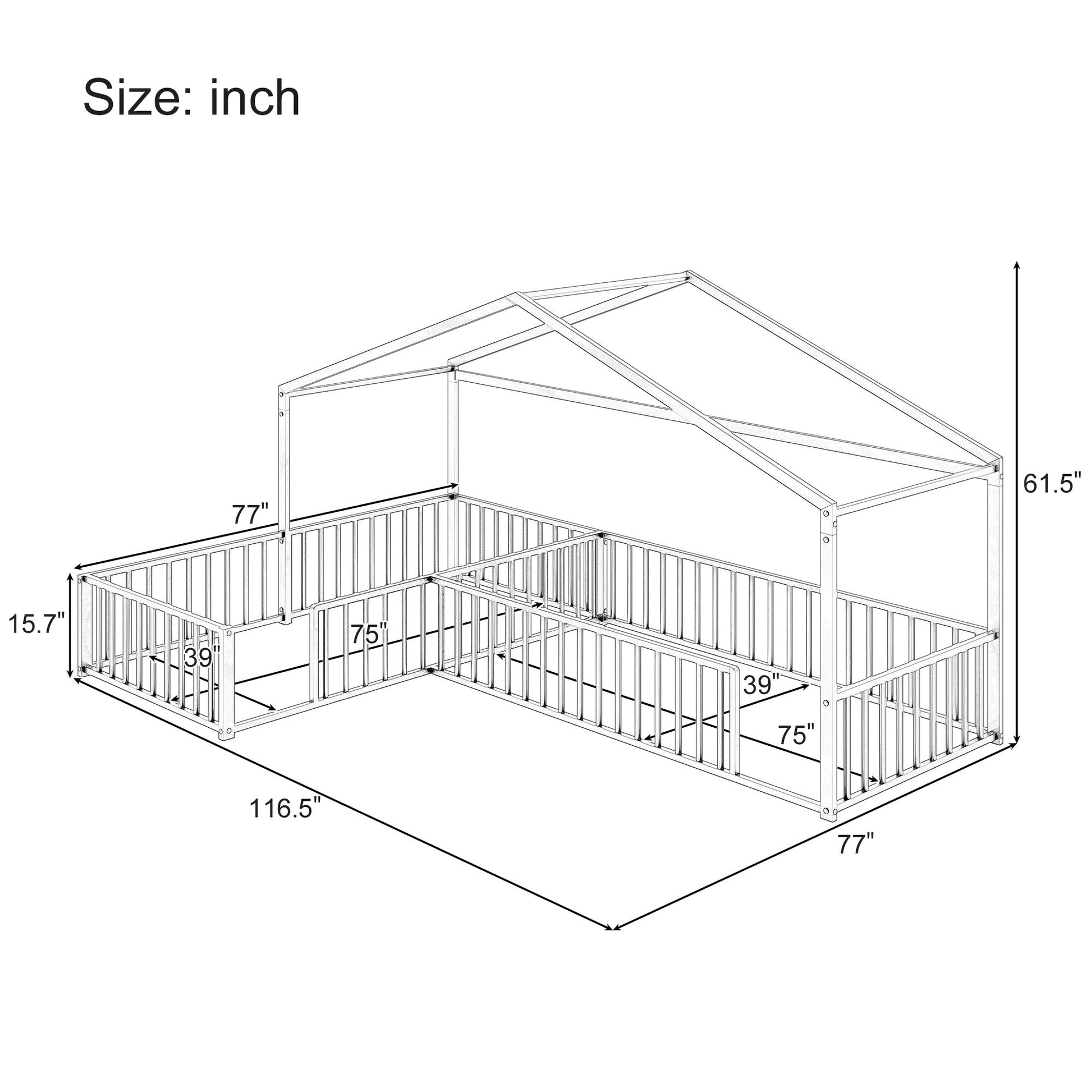 L-Shaped Montessori Bed For 2 Kids With Partitioned Fence