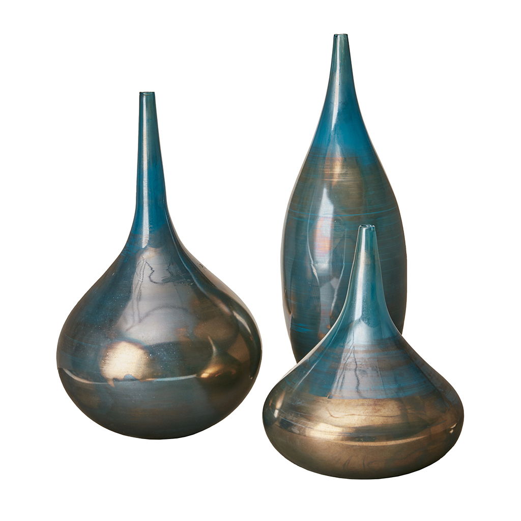 Aurora - Handmade Rainbow Vase (Set of 3) - Blue Metal