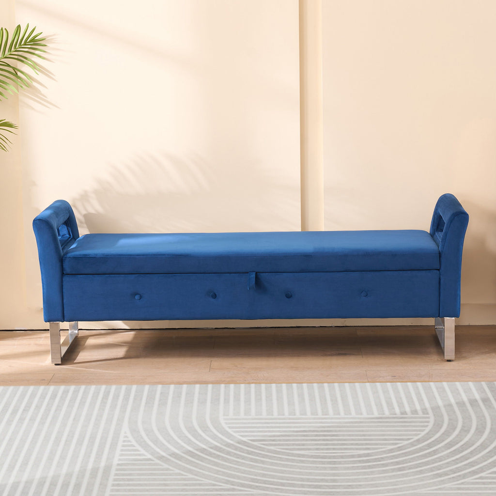 Wide Storage Soft Ottoman Bench With Armrests