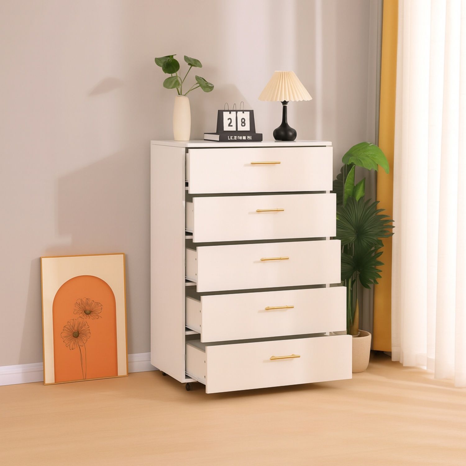5 Drawer Dresser With Handles - White
