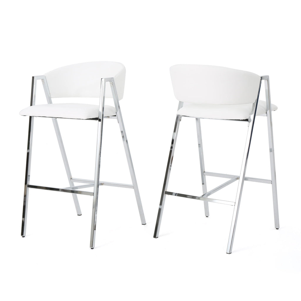 Modern Bar Stools With Low Back And Arms And Durable Metal Frame (Set of 2) - Ivory