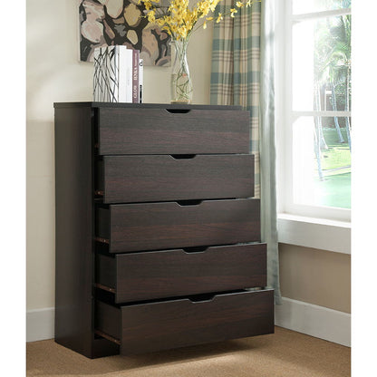 Five Drawer Chest Clothes Storage Cabinet With Metal Drawer Glides