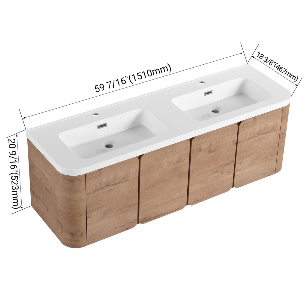 Wall Mounted Bathroom Vanity With Sink, 3 Soft Close Doors