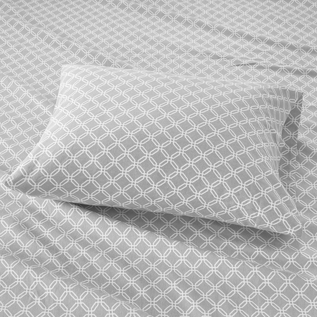 Cozy Flannel - Queen Printed Sheet Set - Gray Geo