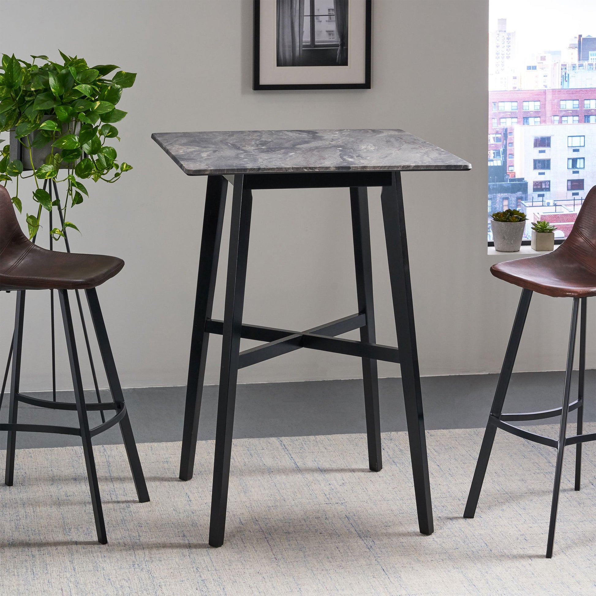 Modern Bar Height Dining Table, Rubberwood Legs And Laminate Table Top