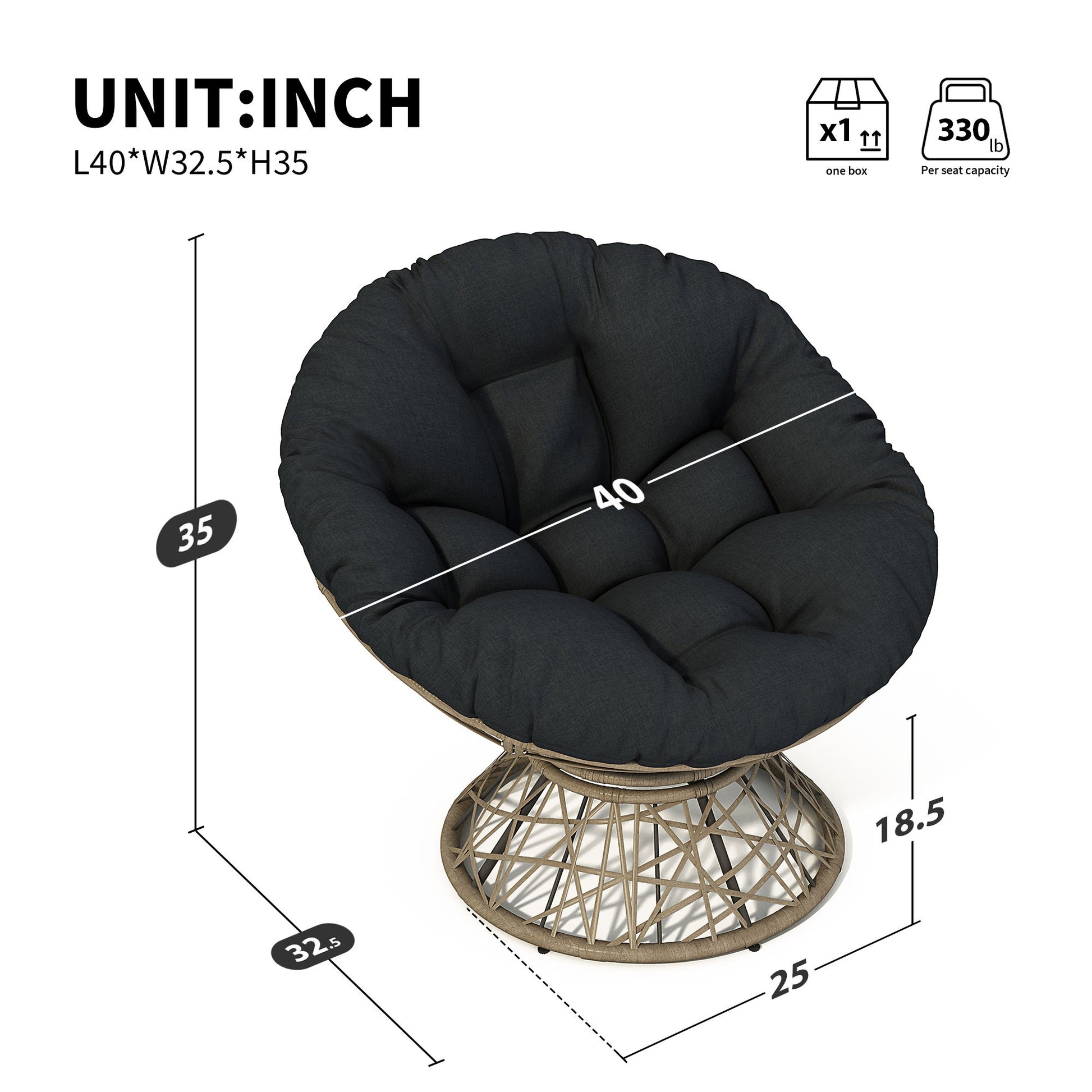 Ergonomic Wicker Chair With Cloud Thick Density Cushion, 3 Proof Cover High Capacity Iron Frame Fluid 360° Swivel