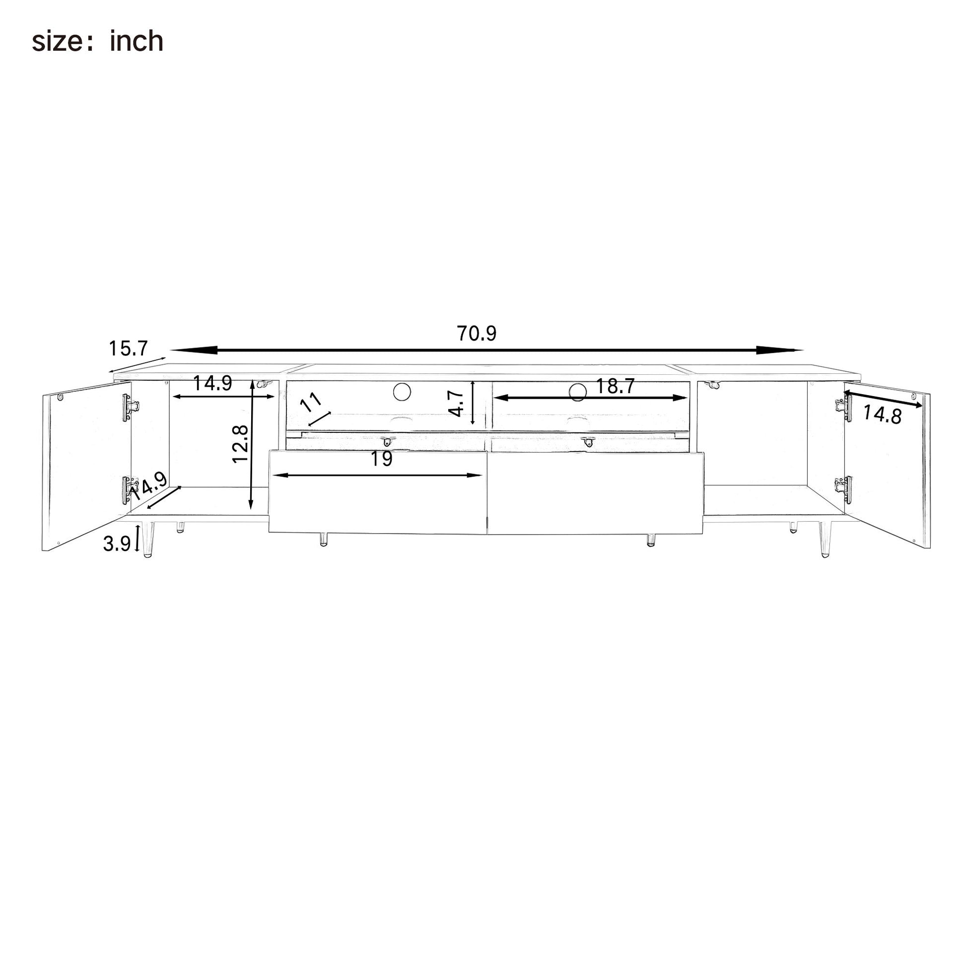 TV Stand For TVs Up To 80", Entertainment Center With 2 Shelves And LED Lights
