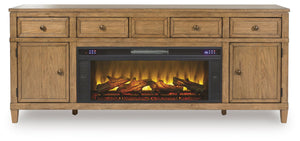 Sharlance - 81" TV Stand With Electric Infrared Fireplace Insert - Light Brown