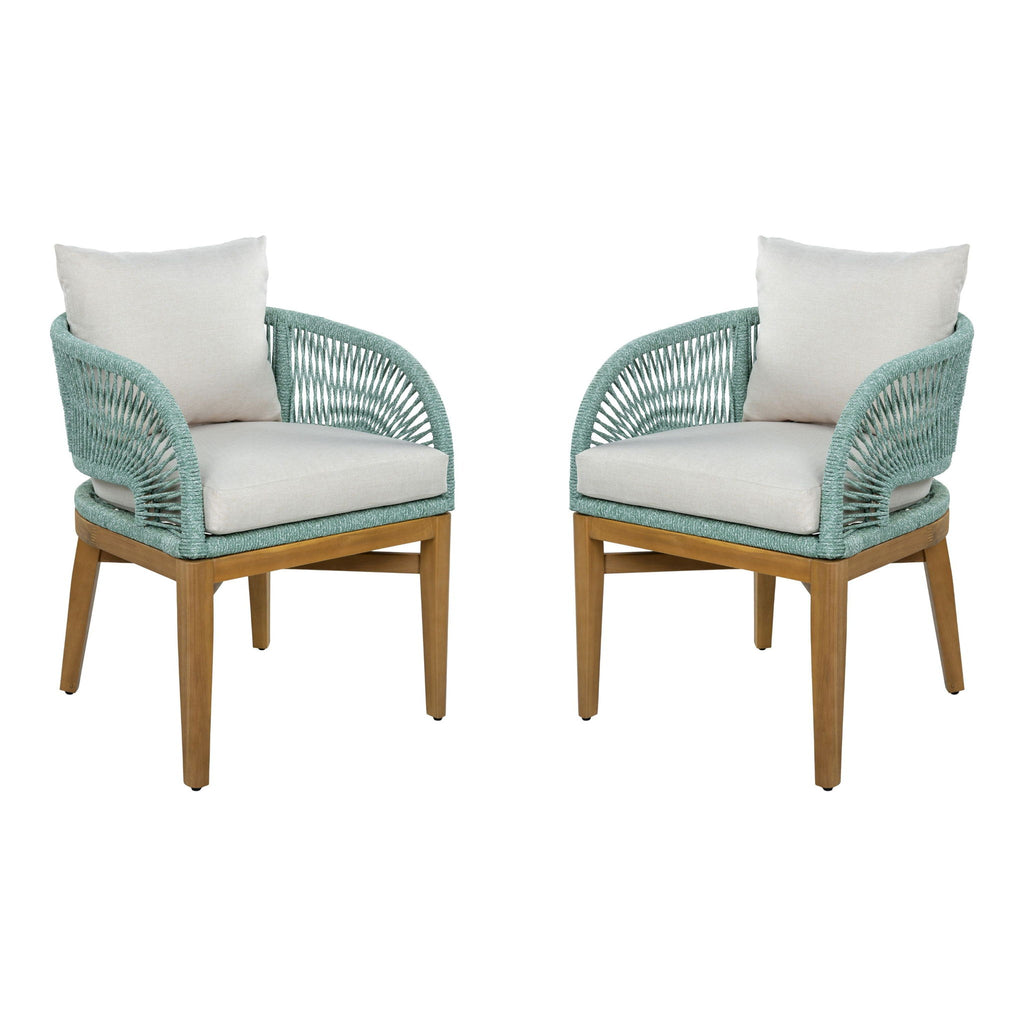 Outdoor Dining Chairs (Set of 2) - Beige / Green / Teak