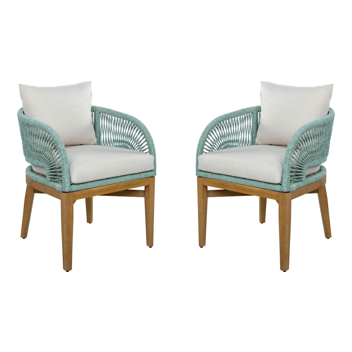 Outdoor Dining Chairs (Set of 2) - Beige / Green / Teak