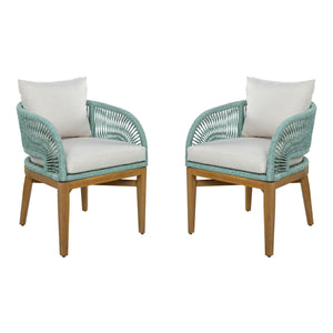 Outdoor Dining Chairs (Set of 2) - Beige / Green / Teak