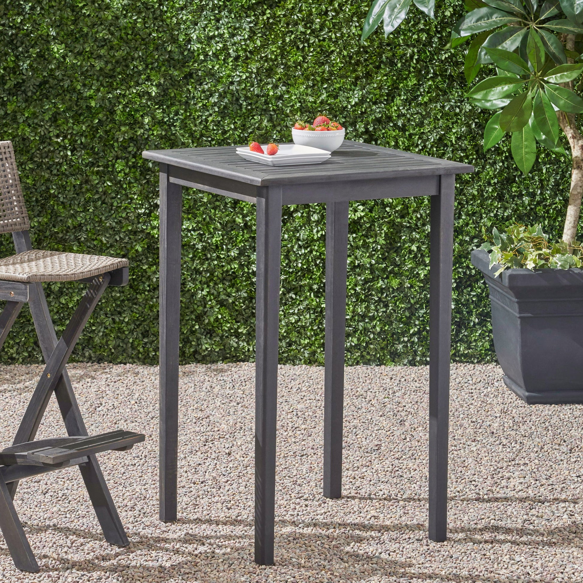 Outdoor Minimalist Acacia Wood Square Bar Table