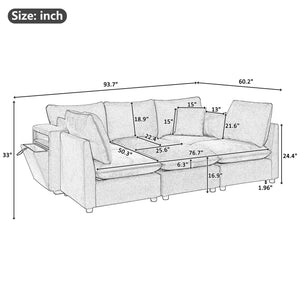Sectional Modular Sofa, U-Shaped With Movable Ottoman, Storage Armrests And USB Ports - Beige